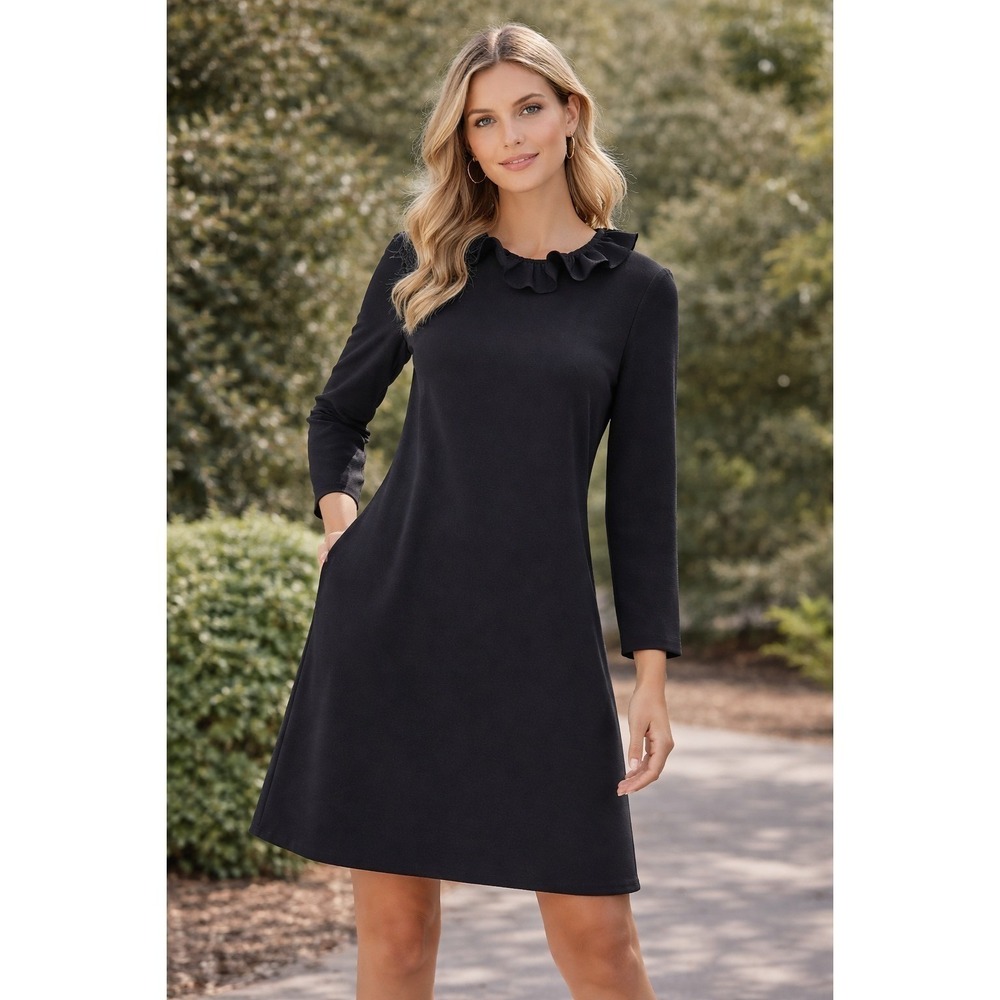 Tuckernuck Black Daphne Dress Ruffle Bow Tie Back Detail Pockets size MEDIUM‎